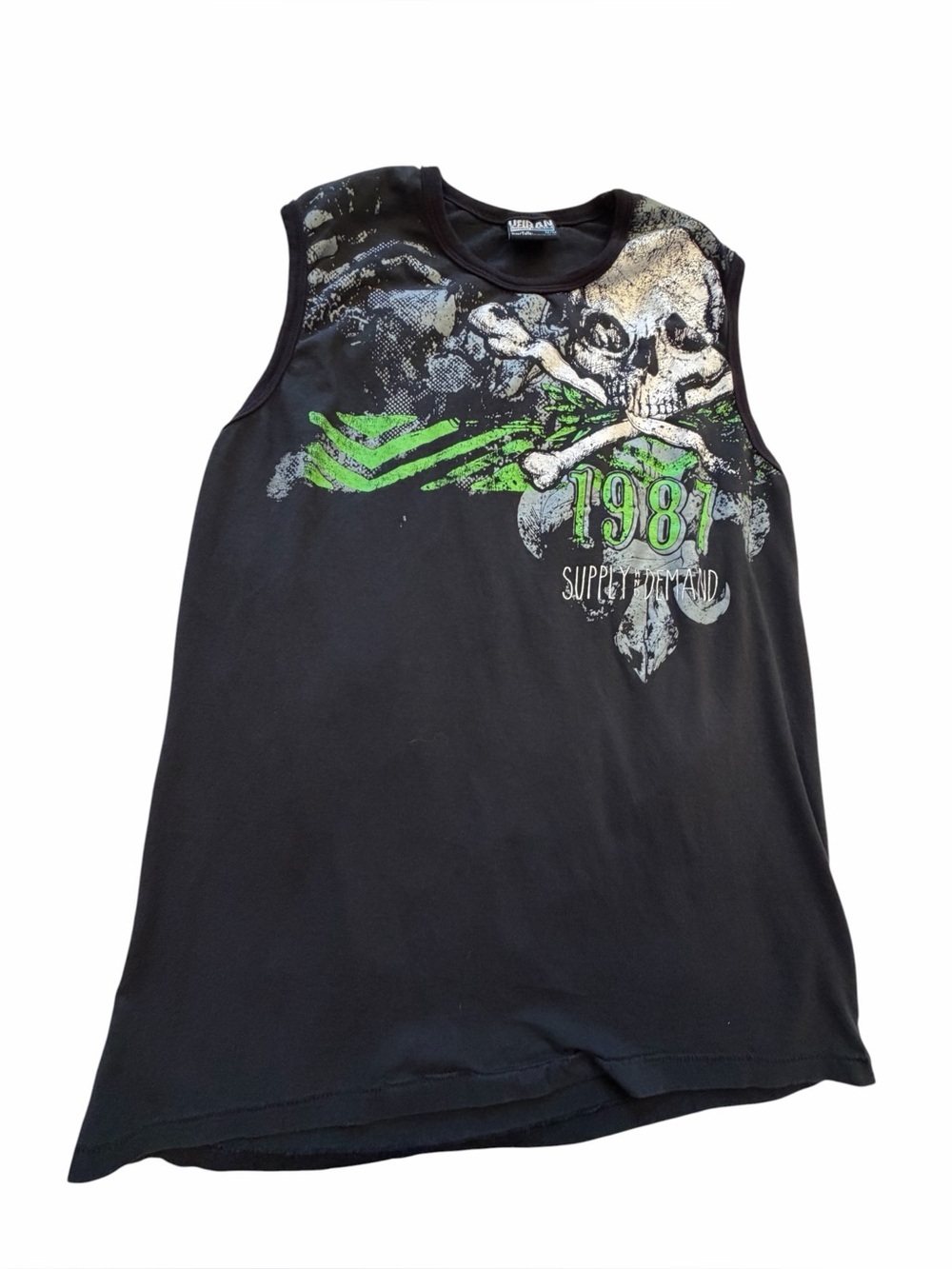 Urban Vintage Sleeveless Tank Top with Skeleton Graphics-Size Medium